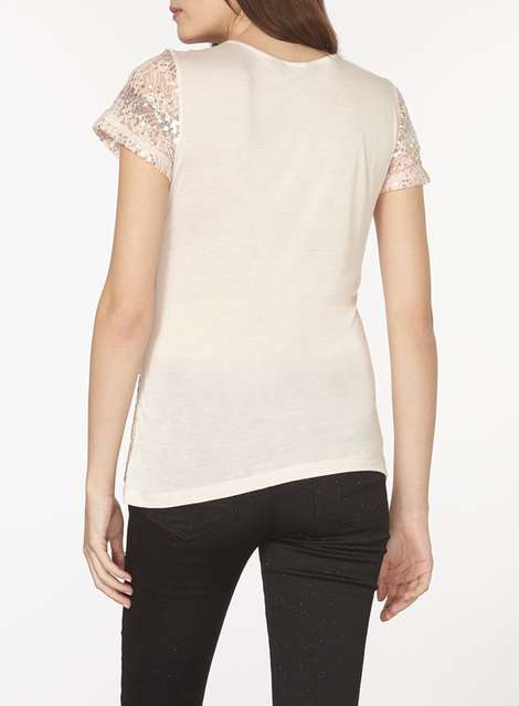 Nude Sequin Lace T-Shirt